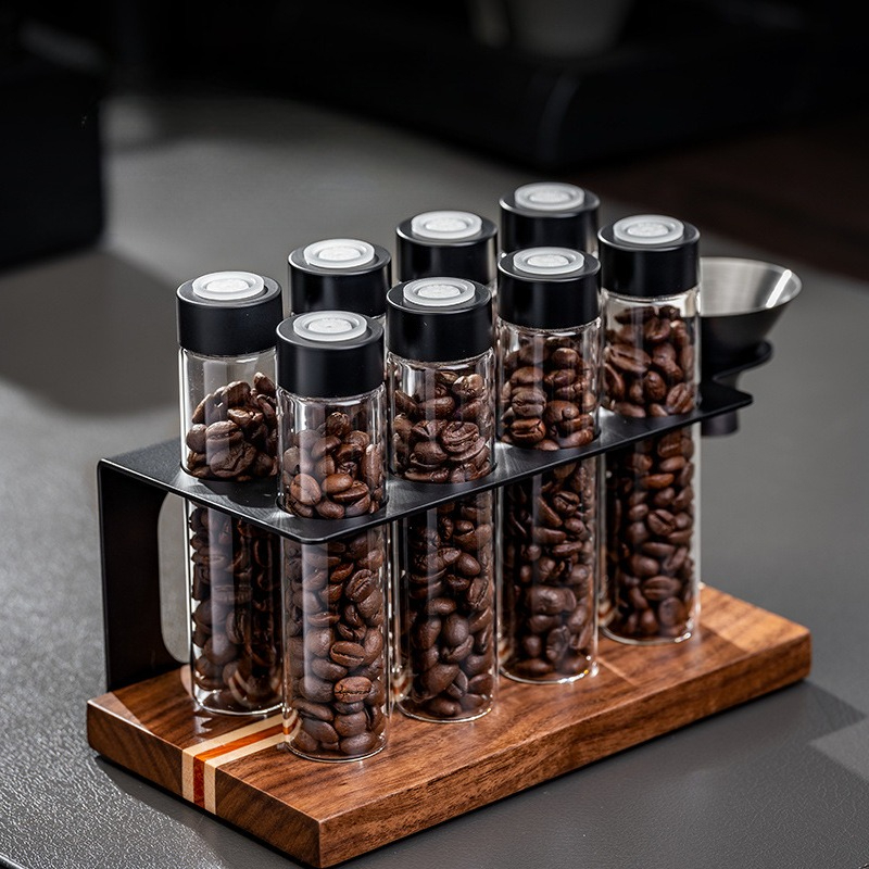 Woodworking Show - JUSTINLAU Glazen koffiebonenopslagpotten Luchtdichte 1-wegklep Houten