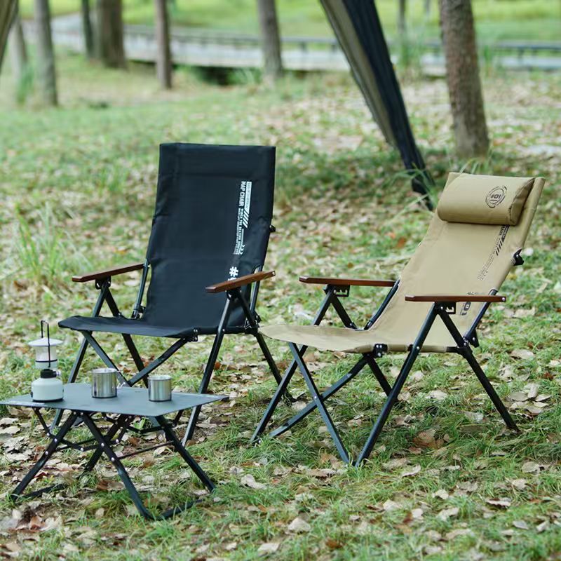 Woodworking Outdoor Furniture - Opvouwbare strandcampingstoel met hoge rugleuning, 4-versnellingsverstelbare