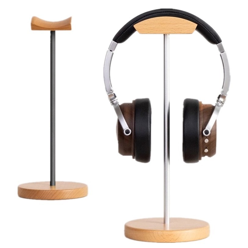 Woodworking Show - Houten en aluminium hoofdtelefoonstandaard van zwart