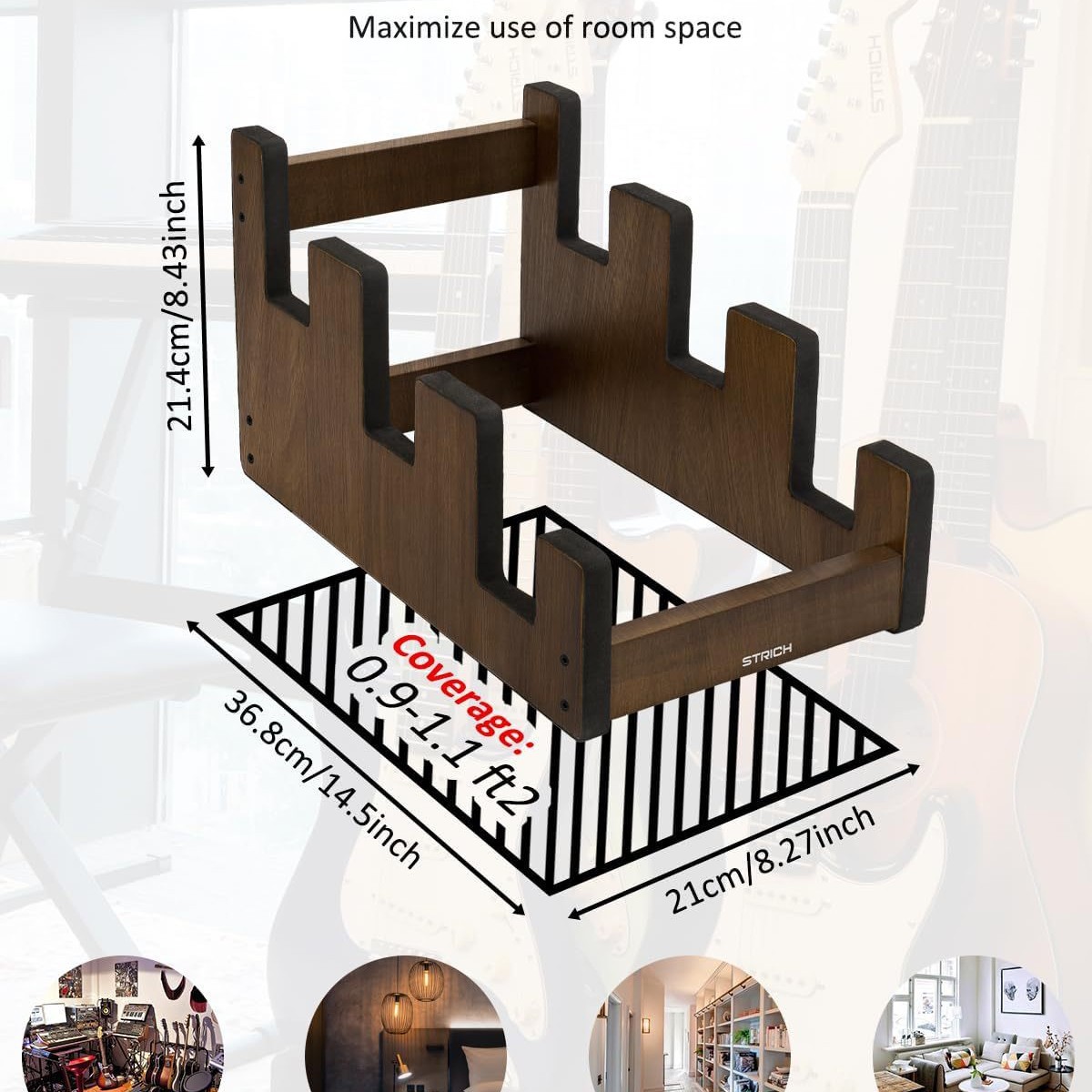 Woodworking Show - Houten gitaar opbergrek in trapvorm, winkelstandaard